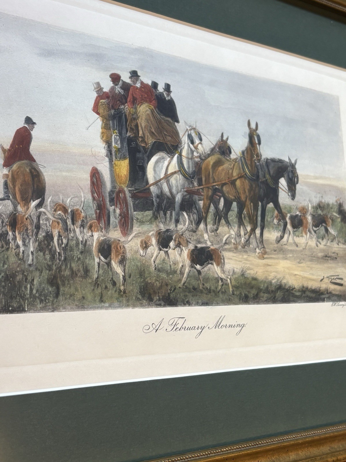 Pair of 2 Antique George Wright Hunting Scene Prints E.W. Savory Printing