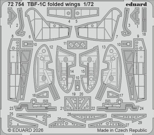 Eduard 72754 1/72 Photo Etch TBF-1C Folded Wings for HOBBY BOSS