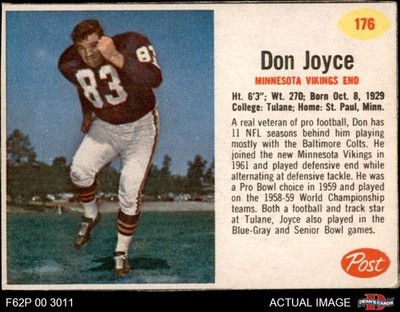 1962 Post Cereal #176 Don Joyce Vikings SHORT-PRINT Tulane 5 - EX