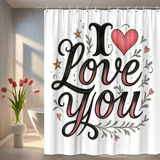 Love You Shower Curtain - Cute Floral Design for Bathroom Decor