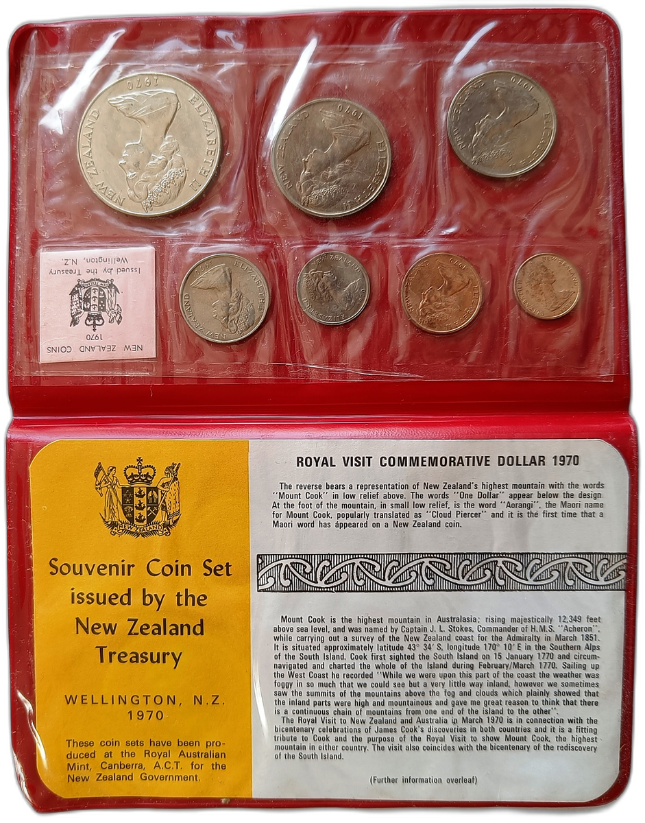 NEW ZEALAND SET OF 7 COINS 1 CENT – 1 DOLLAR 1970 UNC IN BLISTER