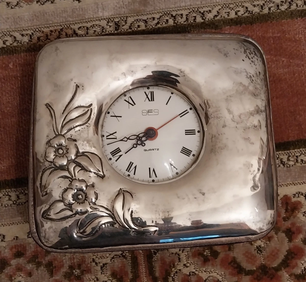SILBERKANNE Orologio Da Tavolo Argento Placcato 7,2x5,2 Cm - Elegante E Silenzioso, Con Confezione Regalo