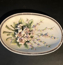 Vintage Capodimonte-Style Porcelain Wall Hanging Featuring 3D Roses.