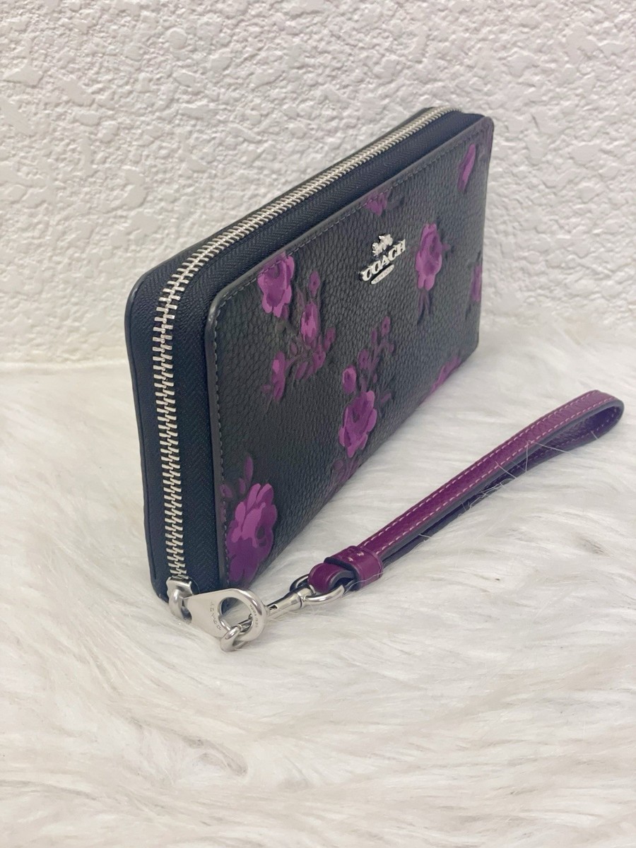 NWT Coach Long Zip Around Wallet With Floral Print CCL36 Black