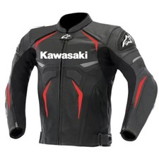 Kawasaki Black Motorbike Leather Jacket Genuine Cowhide Motorbike Leather Jacket