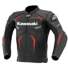 Kawasaki Black Motorbike Leather Jacket Genuine Cowhide Motorbike Leather Jacket