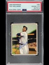 1950 Bowman#98 Ted Williams Psa 2.5 Auto 9;Nicely Centered Low Pop