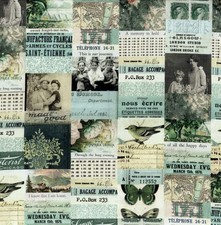 Free Spirit - Palette Teal By Tim Holtz - Collage - Teal, Fabric by the Yard