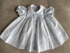 Vintage Carriage Boutique Smocked Baby Dress Pale Blue Embroidered Flowers 3 M