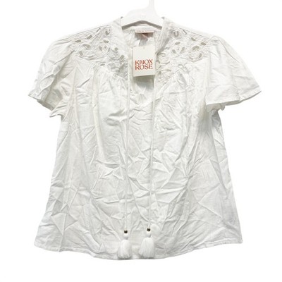 Knox Rose Womens Embroidered Lace Detail White Top Size XS