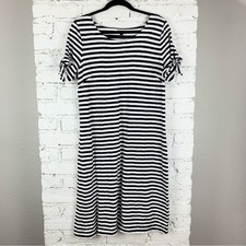 Talbots Navy White Striped Tie Short Sleeve Midi Tee Dress Large