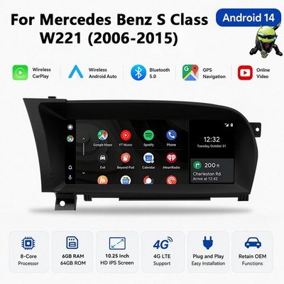 10.25'' Autoradio Android 14 Carplay Für Mercedes Benz S Klasse W221 2006-2015