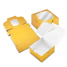 50 Pack 4x4x2.5 inches Gold Bakery Boxes with Window Pastry Dessert Boxes