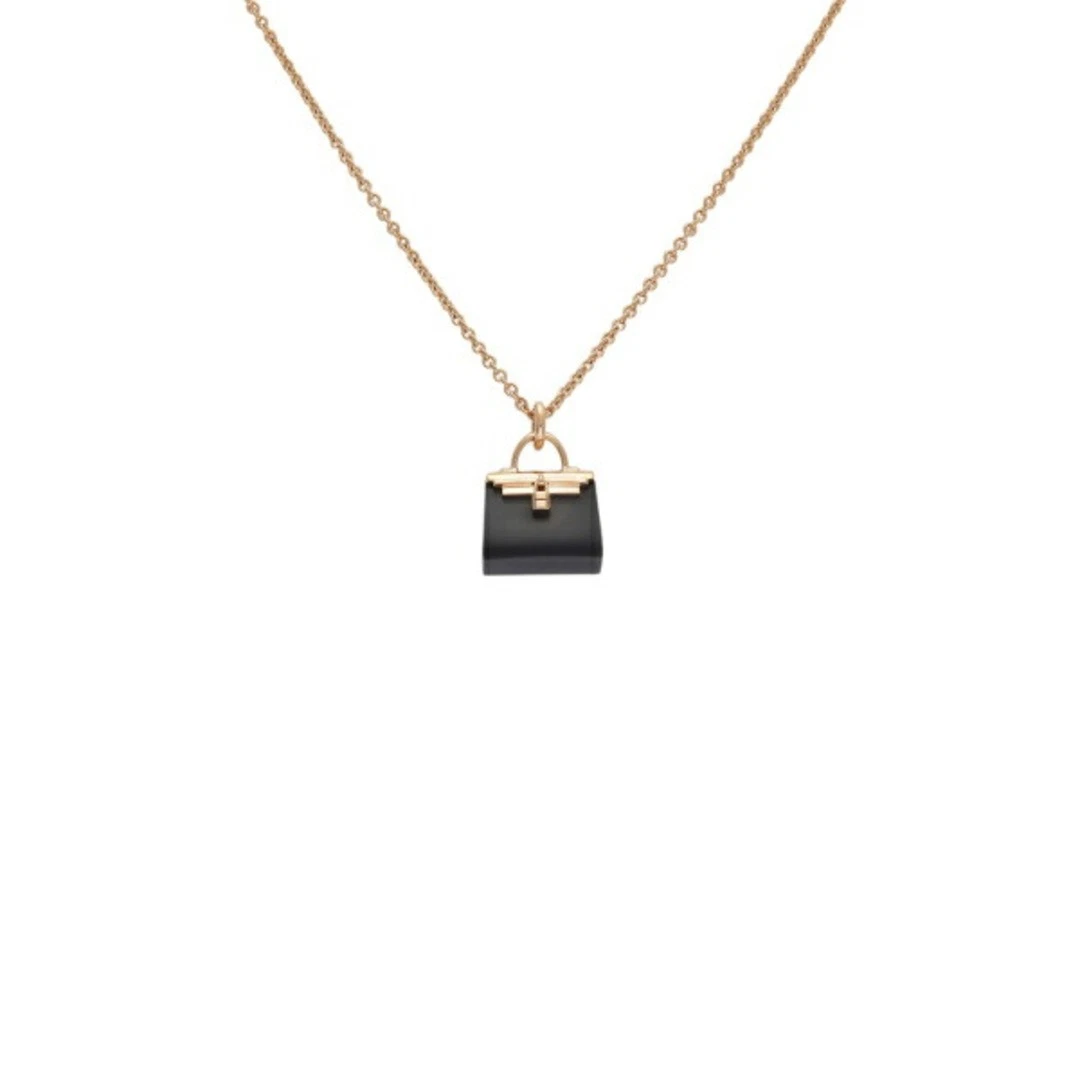 HERMÈS Collana Hermes Amuleto Kelly Giada Nera K18PG Oro Rosa Usata YUKI 0