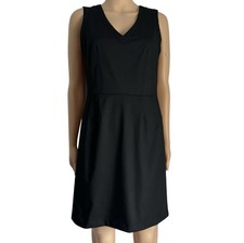 ECRU Size 10-12 Work Dress Black Sleeveless Sheath V-Neck Smart Knee-Length