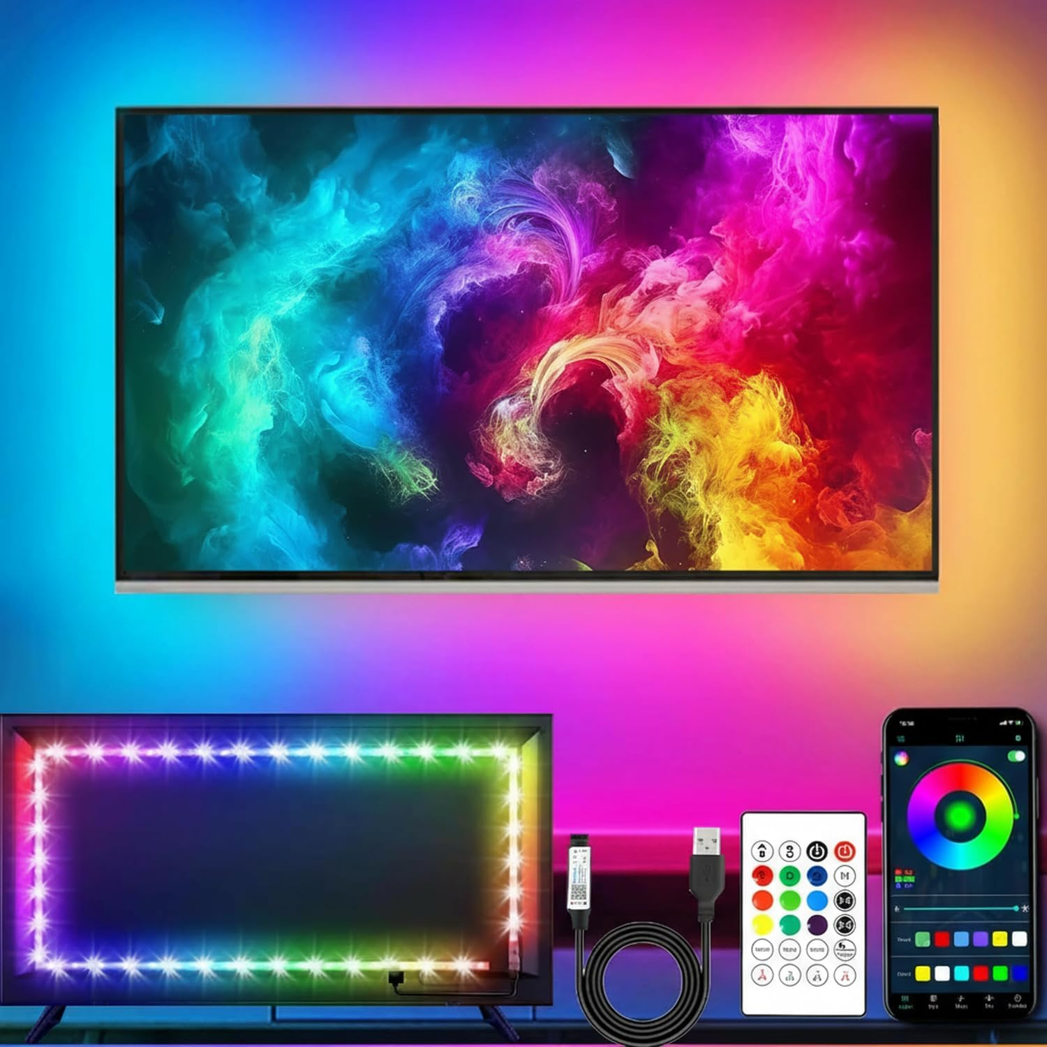 TV LED Lights 5M TV Backlight 45-75 Inch Tvs RGB LED Strip Light Music Sync