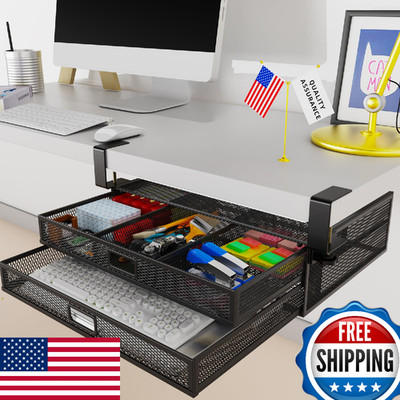 Under Desk Drawer Organizer No Drilling 2 Slide Out Storage for Desk Table