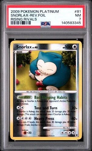 2009 Pokemon Platinum Rising Rivals 81/111 Snorlax Reverse Holo PSA 7 NM Rare
