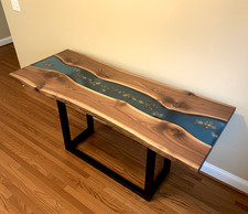 Live Edge Walnut River console Table / Real Stones – Epoxy Resin Console Top