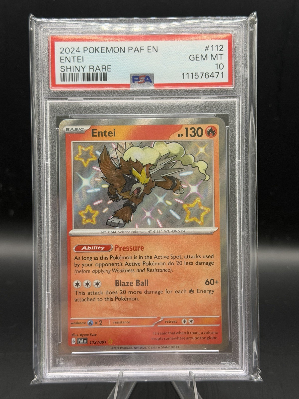 2024 POKEMON PAF EN-PALDEAN FATES SHINY RARE #112 ENTEI PSA 10