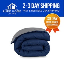 Reversible Full Comforter - Ultra-Soft Goose Down Alternative in Dark Blue/Grey