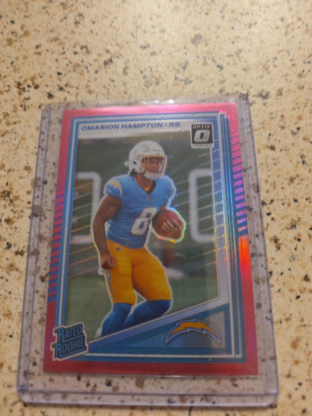 2025 Panini Donruss - Rated Rookie Omarion Hampton #303 Optic Preview Pink Prizm