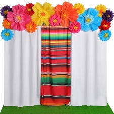 19 PCS Mexican Fiesta Paper Flowers White Polyester Backdrop Curtains Set