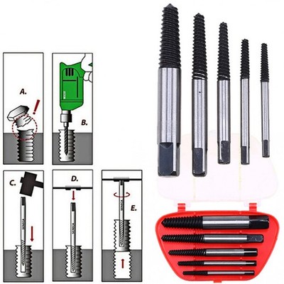 5Pcs/set damaged screw extractor easy out set bolt stud remover tools kit -dx