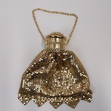 Vintage Whiting Davis Gold Mesh Expanding Evening Bag Rhinestone Purse USA