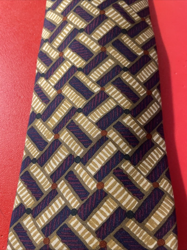 Corbata de seda geométrica Paul Stuart usada en excelente estado para hombre cosida a mano diseñador de EE. UU. Foto 3 de 4