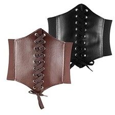 Geyoga 2 Pieces Halloween Corset Waist Belt Elastic Medium Black, Brown