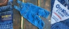 VTG OSH KOSH B'GOSH USA FADED BLUE JEAN DENIM COTTON BIB COVERALLS OVERALLS 12M