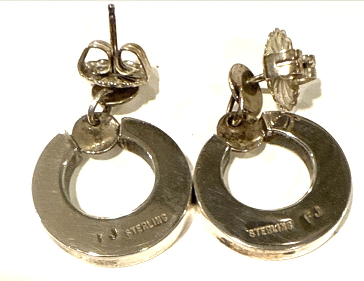 Sterling Silver Dangle Post Earrings signed FJ - image 5