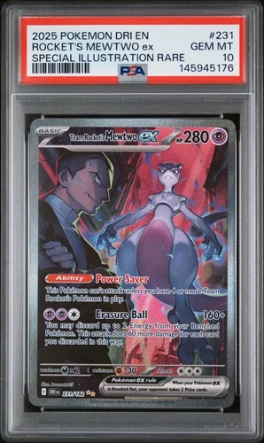 2025 POKEMON DRI SPECIAL ILLUSTRATION RARE #231 TEAM ROCKET'S MEWTWO EX PSA 10