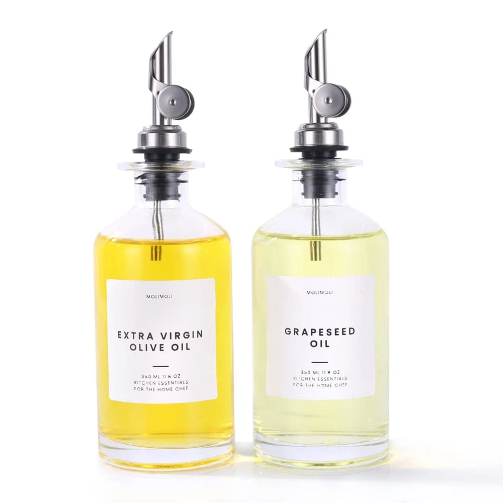 Molimoli Oil and Vinegar Dispenser with Metal Pour 350ml, Set of 2, Silver