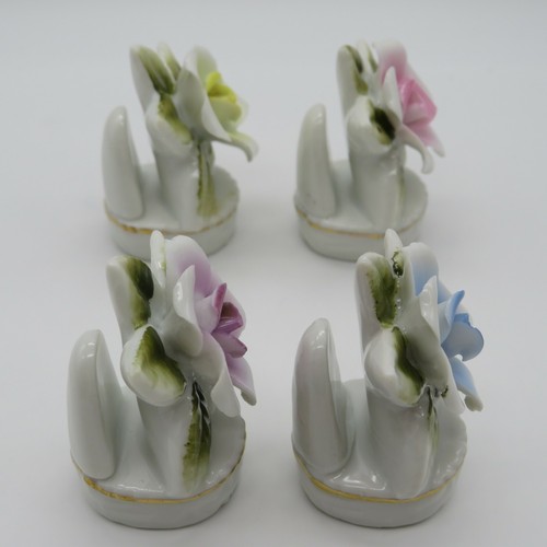 Charming Set of 4 Vintage Porcelain Floral Place Card Holders 2" Tall - Picture 4 of 12
