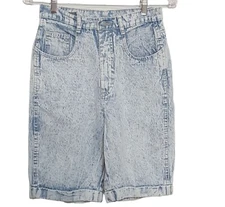 Gitano  Denim Shorts Womens Vintage Acid Wash Cuffed Long Leg High Rise