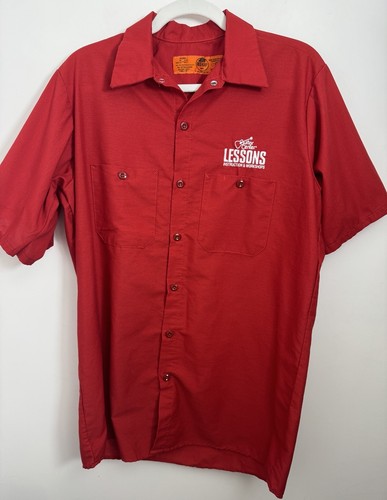 Mens Vintage Work Shirt Medium Red Short Sleeve - Picture 2 of 6