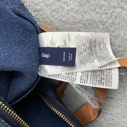 Gap Leather Shoulder Bag Womens Large Blue Gray Canvas Multi Pocket Travel Gym - Picture 13 of 17