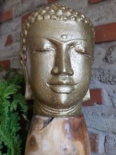 Buddha Kopf Gold  Indonesien Lavastein Statue Feng Shui Garten Dekoration