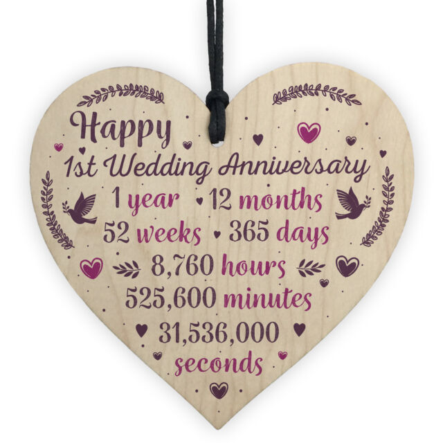 Handmade Wooden Heart Plaque 1st  Wedding  Anniversary  Gift  