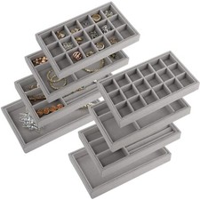 Set of 8 Stackable Velvet Jewelry Trays Organizer for Earrings Rings Watch
