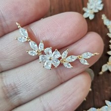 2pcs CZ Pave Flower Charm Connector,Cubic Zirconia Flower Pendant,Clover Charms