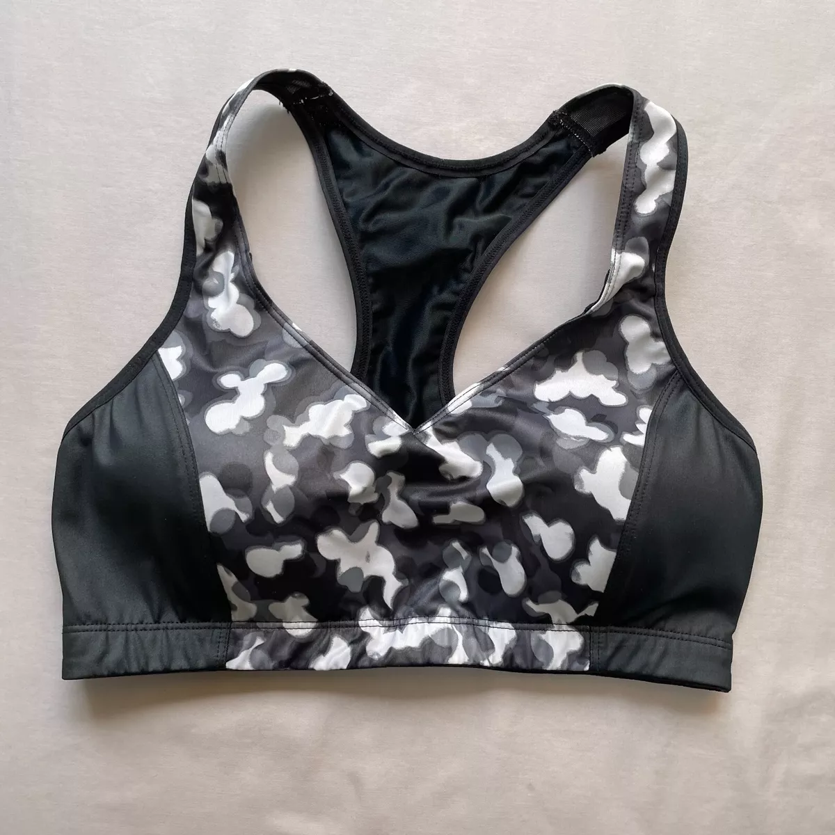 Moving Comfort Sport Bra Medium Black Wire Free 34C 34D 36C V-Neck Racerback