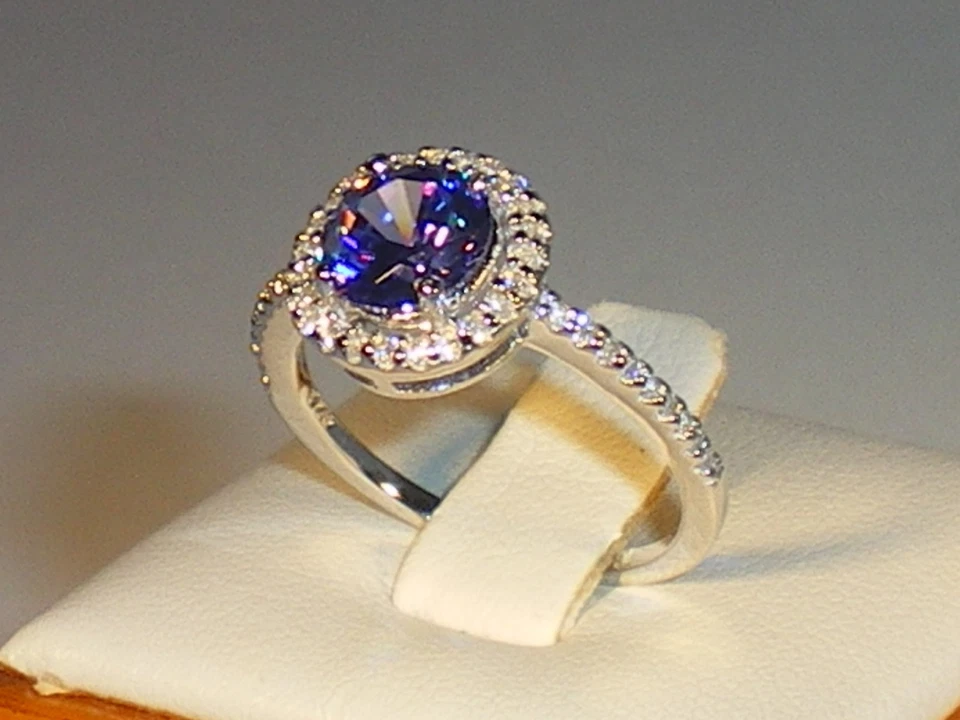 Donna argento 925 con tanzanite e zaffiro anello a grappolo - Immagine 3 di 4