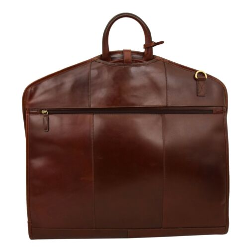 Real Dark Brown Leather Slim Suit Carrier Dress Garment Soft Luxury Travel Bag - Picture 2 of 7