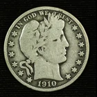 Barber Silver Half Dollar. 1910 P. Very Good. Lot # 9049-40-027