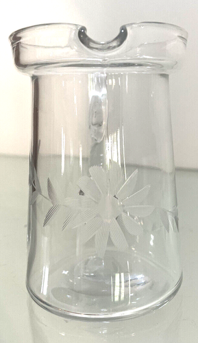 Depression Glass Etched Cut Floral and Leaf Pattern Syrup Pitcher 4.25" Tall - Picture 3 of 10
