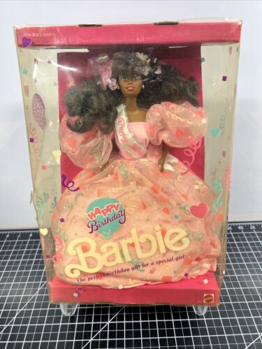 Vintage 1990 Barbie Happy Birthday African American Doll Pink Dress Mattel 9561