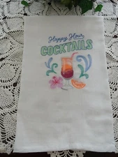 Happy Hour Cocktail Summer TiKi Fun Flour Sack Country Kitchen Towel Retro Style